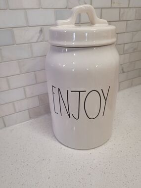 Rae Dunn Enjoy Ceramic Kitchen Canister - White